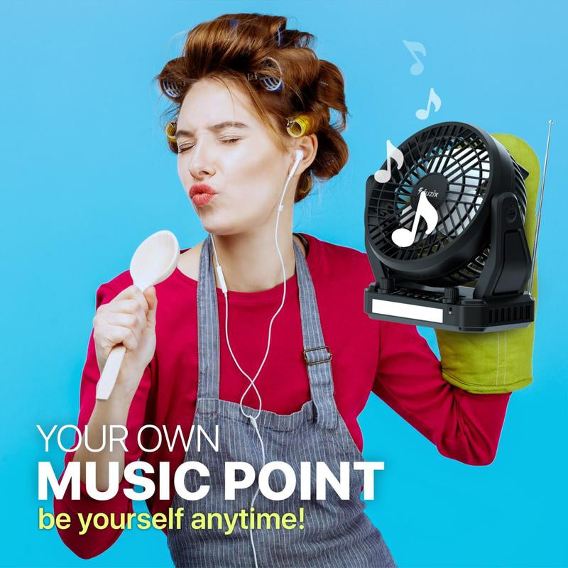 Fuzix Aero Solar Powered Portable Fan with Bluetooth Speaker, Adjustable 3 Wind Speed, Foldable Hanger Hook, LED Flashlight, FM Radio, AUX, Usb/Micro SD Inputs