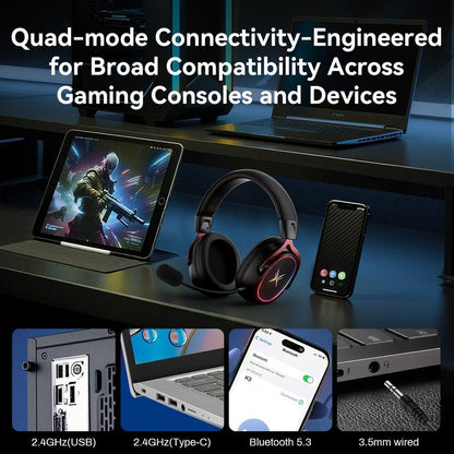 TAGRY K3 Gaming Headset - 7.1 Surround Sound - 50Mm Drivers - Memory Foam Cushion - Bluetooth 5.3-USB-A/C Dual Interface 2.4G - Wired 3.5Mm Audio Jack - for PC, Mac, PS4, Ps5,Switch, Xbox, Smart Phone, Laptop, Smart Watch, Tablet