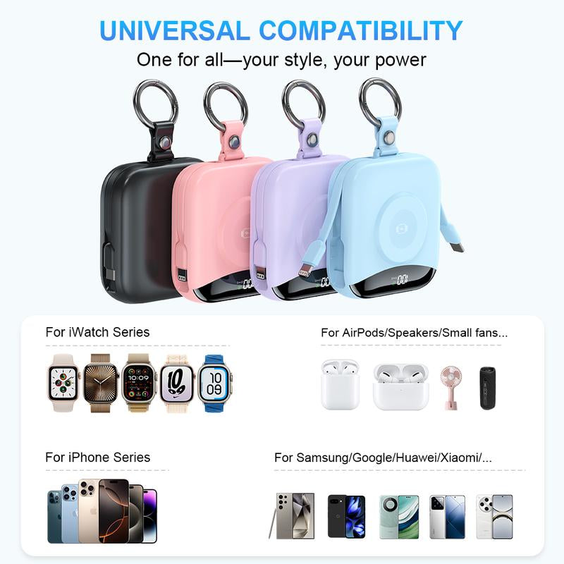 Portable Charger, 10000Mah 22.5W Fast Charging Power Bank with Built-In Cables, Travel Essential Battery Pack with LED Display, Keychain Battery Phone Charger for Iphone, Iwatch 10/9/8/7/6/SE/5/4