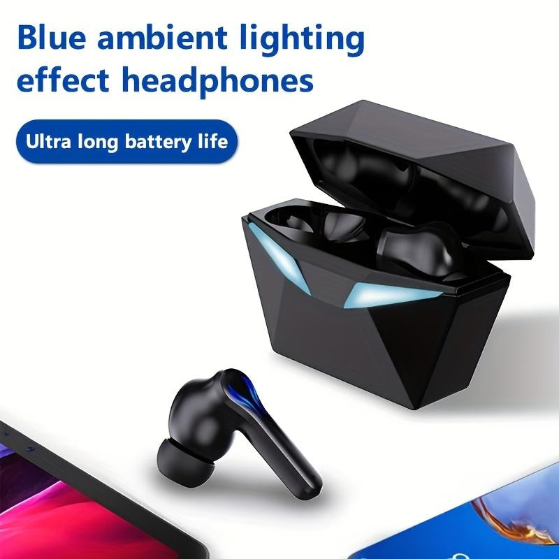 MOKATA Cool Blue LED Glow, Bluetooth 5.4, 50Hr Battery,Black, Comfy Durable Gamer Design. Hi-Res Sound High Quality Headphone Adjustable Wireless Headphones Earbuds Lovers Audifonos Bluetooth Pc Headset Kopfhörer Sport Ipx5 Hifi Immersive Silent Tiktok