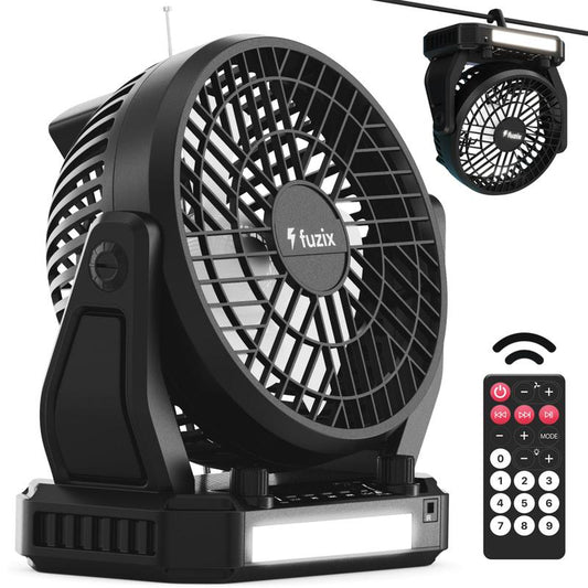 Fuzix Aero Solar Powered Portable Fan with Bluetooth Speaker, Adjustable 3 Wind Speed, Foldable Hanger Hook, LED Flashlight, FM Radio, AUX, Usb/Micro SD Inputs