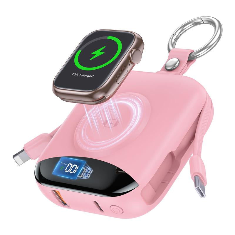 Portable Charger, 10000Mah 22.5W Fast Charging Power Bank with Built-In Cables, Travel Essential Battery Pack with LED Display, Keychain Battery Phone Charger for Iphone, Iwatch 10/9/8/7/6/SE/5/4