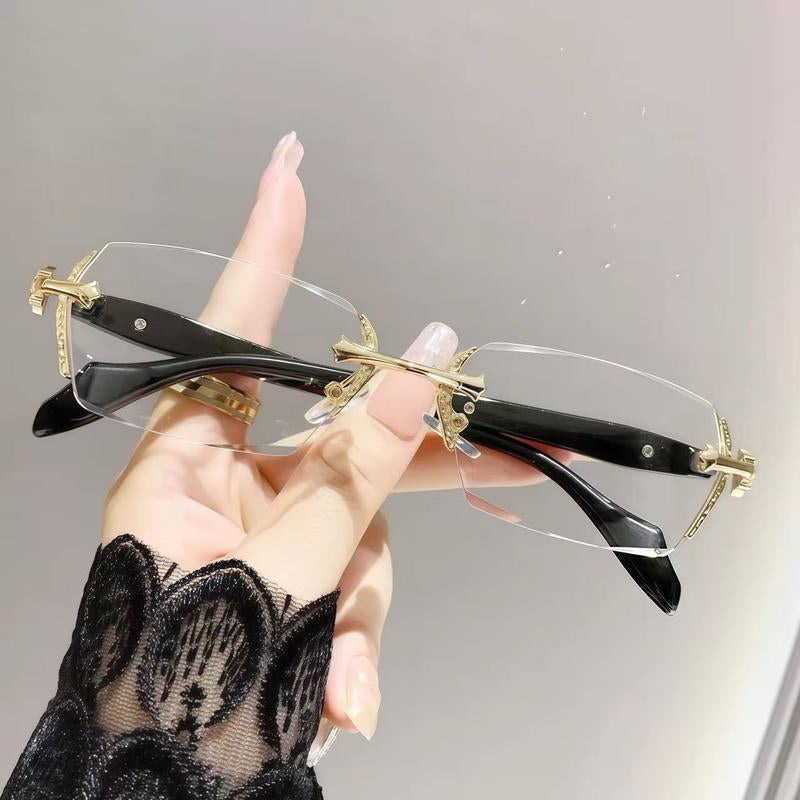 Anti Blue Light Rimless Readingglasses Fashion Women Men Diamond Cut Edge Presbyopic Eyeglasses Anti-Fatigue Eyewear anti UV Ray Computer Gaming Glasses Blue Blockers for Women/Men