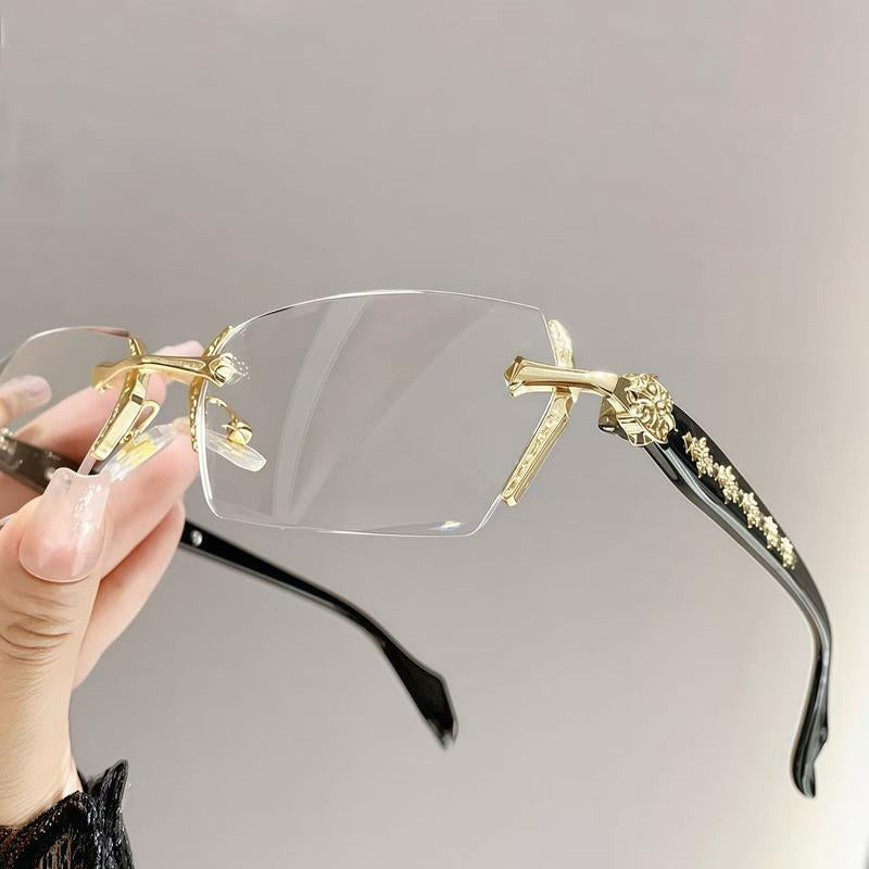 Anti Blue Light Rimless Readingglasses Fashion Women Men Diamond Cut Edge Presbyopic Eyeglasses Anti-Fatigue Eyewear anti UV Ray Computer Gaming Glasses Blue Blockers for Women/Men