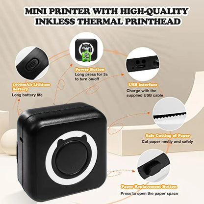 MINI Print Portable Thermal Printer Photo Pocket Thermal Label Printer 58Mm Printing Wireless Bluetooth Android IOS