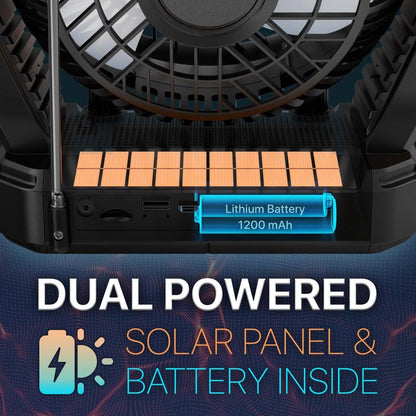 Fuzix Aero Solar Powered Portable Fan with Bluetooth Speaker, Adjustable 3 Wind Speed, Foldable Hanger Hook, LED Flashlight, FM Radio, AUX, Usb/Micro SD Inputs