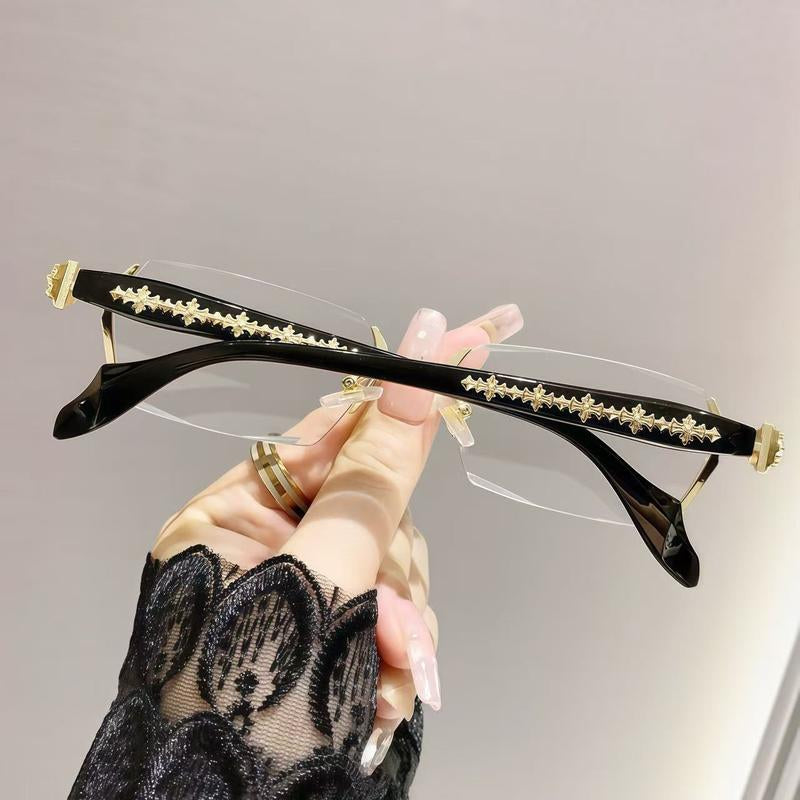 Anti Blue Light Rimless Readingglasses Fashion Women Men Diamond Cut Edge Presbyopic Eyeglasses Anti-Fatigue Eyewear anti UV Ray Computer Gaming Glasses Blue Blockers for Women/Men