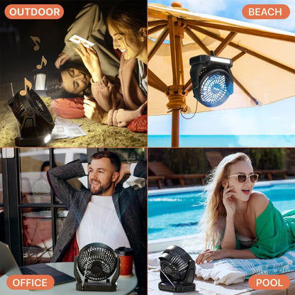 Fuzix Aero Solar Powered Portable Fan with Bluetooth Speaker, Adjustable 3 Wind Speed, Foldable Hanger Hook, LED Flashlight, FM Radio, AUX, Usb/Micro SD Inputs